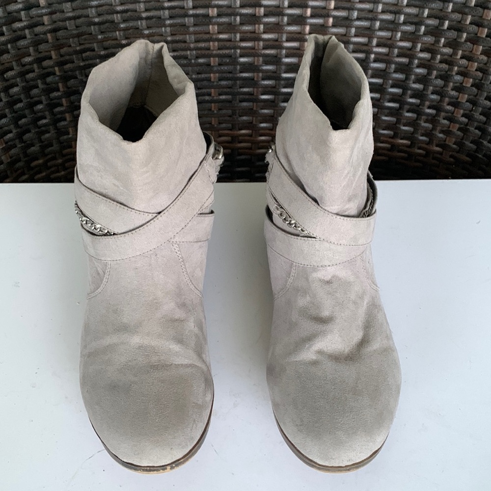 Juicy Couture Grey Slouched Ankle Boots With Silver Accent Chain